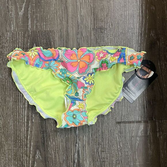 No Boundaries Juniors' Print Lettuce Edge Bikini Swim Bottoms - Floral Dream NWT - Picture 3 of 6